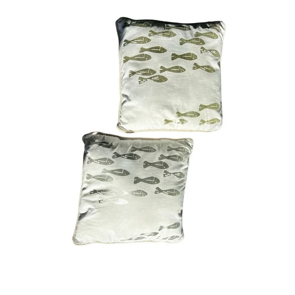 Set of 2  Max Studio Home Silver/White Fish Print Decorative Throw Pillows